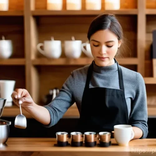 바리스타 이직 준비 가이드 - **Prompt:** A highly focused, professional barista, a woman in her early 30s, meticulously performin...