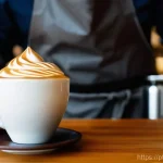 바리스타 자격증 초보자를 위한 팁 - The Art of Latte Art in a Modern Cafe**
    "A close-up, high-definition shot of a skilled barista, ...